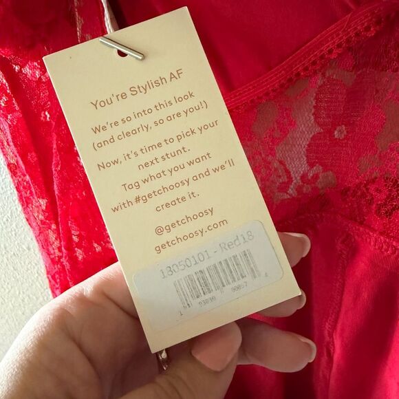 NWT Choosy OG Bae Dress Red Lace Sheer Polka Dot Mesh Sexy Dress Size 18 and 16 - Picture 9 of 10